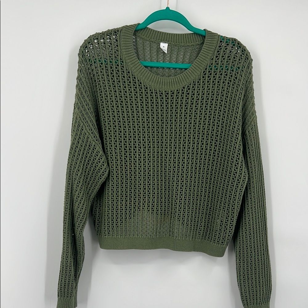 Old Navy Forest Green Open-Knit Sweater Pullover Medium